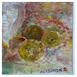 STILL-LIFE PAINTING  |  Flowers and fruit Mixed media on paper Signed lower right "Alesandra" Nicely