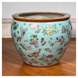 CHINESE "FISH BOWL" JARDINIERE  |  Large enameled porcelain Chinese planter / pot decorated with but