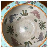 Chinese planter / pot decorated with butterflies among flowers on a light blue ground, with red seal