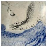 CHINESE JARDINIERE  |  Blue and white painted jardiniere with birds and plants - h. 11 x dia. 18.5 i