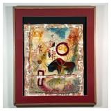 ABSTRACT MIXED MEDIA  |  Collage with figures on thick woven paper, float mounted in a frame - w. 30