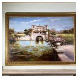 VILLA OIL PAINTING  |  Oil on canvas, signed lower left, showing a lakefront villa in a landscape, i