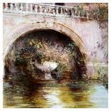 Oil on canvas, signed lower left, showing a lakefront villa in a landscape, in a gilt frame - sight 