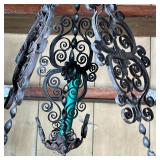 three-arm candle chandelier with intricate scrollwork and bird devices - h. 33 x dia. 18 in.