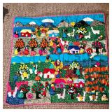 PERUVIAN WEAVING  |  Intricate hand-woven tapestry depicting a farm scene with figures and animals -