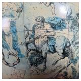  Printed constellations with chased brass top and bottom mounts on a brass harp and turned wood base