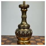 BRASS LAMP  |  20th century brass table lamp, impressed with a pattern of leaves - h. 22 in.