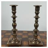 (2pc) PAIR BRASS CANDLESTICKS  |  With square bases, appearing in good condition - h. 9 1/2 in.