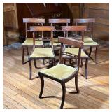 (6pc) ANTIQUE SIDE CHAIRS  |  With splayed front and back legs, open backrest, crest rail inlaid wit