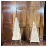 (2pc) WROUGHT IRON DRUMSKIN SHADES  |  Each decorated with pattern - h. 44 in. (tallest)