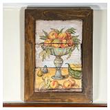KITCHEN ANTIQUE PAINTED TILES  |  Painted pottery tiles, three individual tiles together forming a s