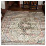LARGE SILK CARPET  |  Finely woven silk carpet, intricately decorated, with borders of birds, flower