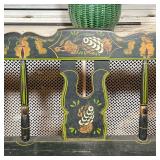 three seats, painted crest rail and splats decorated with stencils of grapes - l. 56 x w. 21 x h. 33