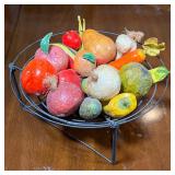 KITCHEN BASKET & PAPER MACHE FRUITS  |   Wire fruit basket filled with paper mache fruits and vegeta