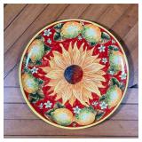 ITALIAN SUNFLOWER CHARGER  |  Showing a sunflower on a red ground within a border of lemons, signed 