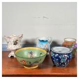 (5pc) DECORATIVE PORCELAIN  |  Including a Limoges vase [cracked bottom], a Chinese style planter of