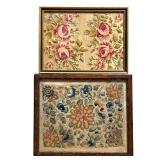 (2pc) EMBROIDERY PANELS  |  One with flowers, bats, and other devices, and some gold thread, the oth