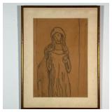 PENCIL DRAWING  |  Graphite on parchment, showing a figure of a woman - w. 15-1/2 x h. 20-1/2 in. (f