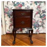 ANTIQUE STYLE BEDSIDE TABLE  |  Nightstand of dark wood, having a shaped top over a single drawer ov