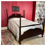 QUEEN ANNE STYLE BEDFAME  |  Four poster bed frame with reeded columns, baluster foot rail, and a br
