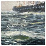 SEASCAPE SHIP PAINTING  |   Oil on canvas, signed lower left Roger More - w. 23 x h. 27 1/4 in.