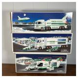 Hess Motorcycle and Cruiser, Toy Truck and Racecars, and Toy Truck and Space Shuttle with Satellite