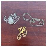 GOLD & STERLING JEWELRY  |   Including a sterling silver chain with a silver-tone pendant, an 18kt g