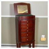 JEWELRY CHEST  |   Tall standing jewelry chest with 6 drawers and lift top mirrored lid, also with j