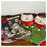 (4pc) GROUP CHRISTMAS STOCKINGS  |   Including a Santa stocking, a reindeer stocking, and two cat st