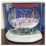 VILLAGE SKATING POND  |   Happy Winter Holiday skating pond decoration in original box - w. 16 in. (