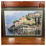 HOWARD BEHRENS ART POSTER  | Showing a hillside villa by a river, poster of an impressionist paintin