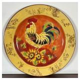 ORANGE ROOSTER CHARGER  | Decorative glazed ceramic plate - dia. 14 in.