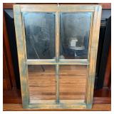WINDOW FRAME MIRROR  | A wall mirror in a rustic wood window frame - w. 20 x h. 29 in.