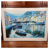 CANAL SCENE POSTER  | Poster of a painting of a canal or Harbor with boats and figures - w. 40 x h. 