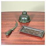 (3pc) APOLLO STUDIOS DESK ARTICLES  |   Including a patinated copper inkwell, a letter opener, and a