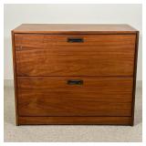 Attr. RISOM WALNUT VENEERED FILING CABINET | Attributed to Jens Risom,  two full width drawers with 