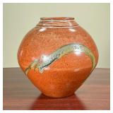 LYNETTE KING VASE  |   Art pottery vase made by Lynette King, having an orange glaze - h. 9 1/2 x di
