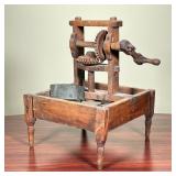 EARLY MECHANICAL MANDOLIN SLICER  | Having a pegged wooden frame, mounting carved wooden gears, driv