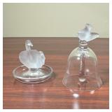 (2pc) LALIQUE FROSTED GLASS  |   Including a ring dish with central frosted glass swans and a crysta