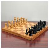 CHESS SET  | Chess board and box of pieces Box labeled Au Nain Bleu, one complete set plus extra set