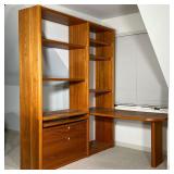 CUSTOM CORNER DESK UNIT  |   Having open shelves in two banks, with two drawers, and an L shaped flo