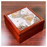 MAP KEEPSAKE BOX  | Novatotius Americae Tabula keepsake box with porcelain tile showing a map of the