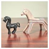 (2pc) ANIMAL FIGURES  |   Including a heavy bronze (or other metal) horse, and a painted ceramic hor