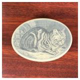 CAT KEEPSAKE BOX  | Cute! Oval lidded box with a detailed cat design - w. 3 1/2 x h. 2 in.