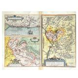 ABRAHAM ORTELIUS MAP | Color engraving containing three maps of southeastern France; "Gallia Narbone