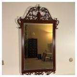OPENWORK WOOD MIRROR  | Carved openwork wall mirror with a shaped swans neck pediment, with a bevele