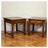(2pc) PAIR BAKER SIDE TABLES  | Wooden end tables with a single drawer, with Baker furniture tag - l