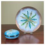 (2pc) ENAMEL DISHES  | Including a Japanese lidded box with floral design, and a Bovano plate with b