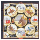 HERMES SILK SCARF  | Carl de Parcevaux "Auteuil en Mai" 100% silk scarf, new in original folio, appa