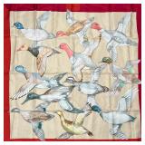 HERMES CARL DE PARCEVAUX SCARF  | "Sauvagine en Vol" 100% silk scarf showing flying ducks - l. 35 x 